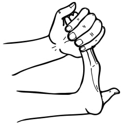 Line image of one hand pulling back the fingers of another hand