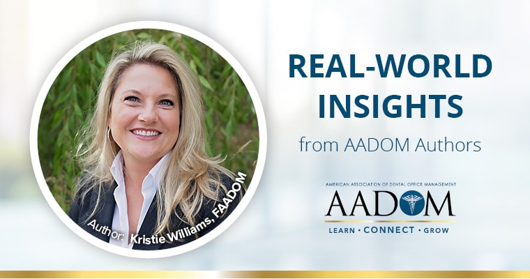 Kristie Williams with text, "real-world insights from AADOM authors"
