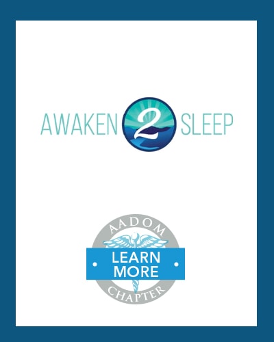 Awaken2Sleep logo with AADOM Chapter logo saying 