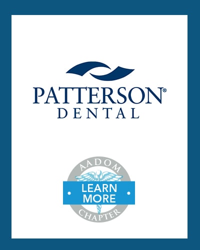 Patterson Dental logo with AADOM Chapter logo saying 