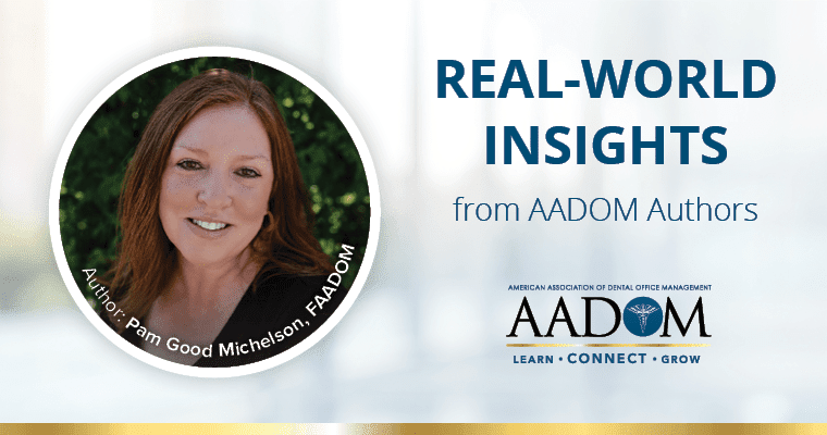 Pam Good Michelson, FAADOM with text, "Real-world insights from AADOM authors"
