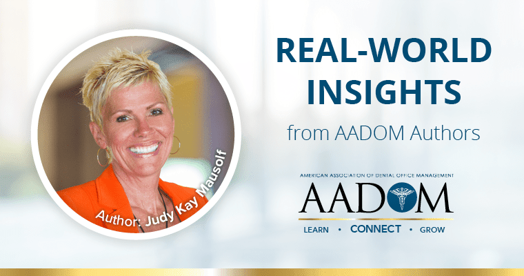 Judy Kay Mausolf with text, "Real-world insights from AADOM authors"
