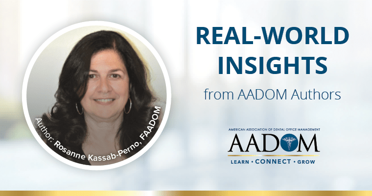 Rosanne Kassab-Perno with text, "Real-world insights from AADOM authors"