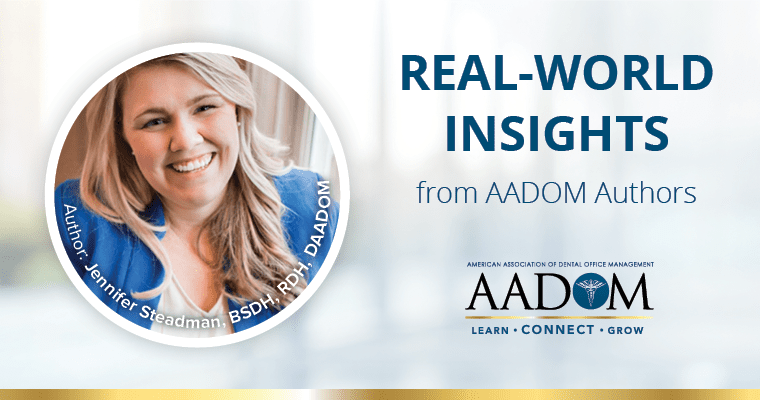 Jennifer Steadman with text, "Real-world insights from AADOM authors"