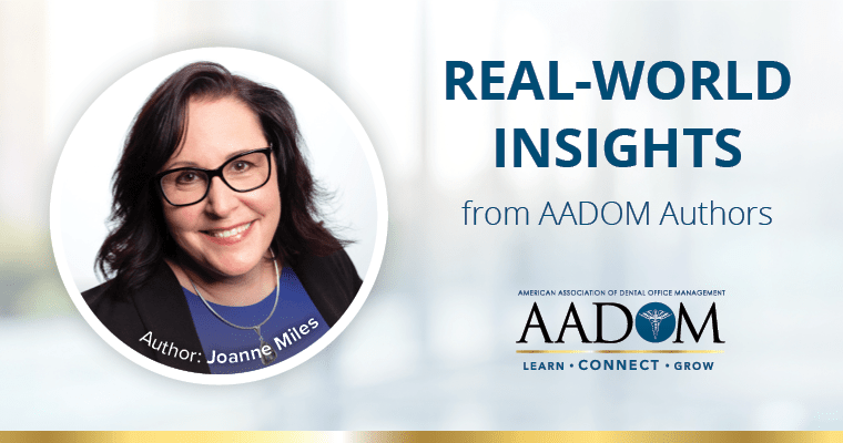 Joanne Miles with text, "Real-world insights from AADOM authors"
