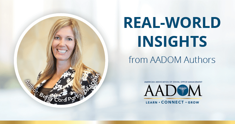 Betsy Cord Portis, DAADOM with text, "Real-world insights from AADOM authors"