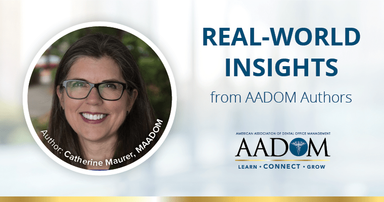 Catherine Maurer with text, "Real-world insights from AADOM authors"
