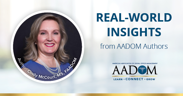 Cindy McCourt, MS, FAADOM. Text: Real-world insights from AADOM authors.