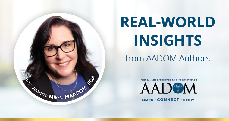 Joanne Miles, with text "Real-world insights from AADOM authors."