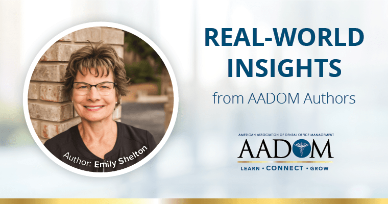 Emily Shelton, with text, "Real-world insights from AADOM authors"