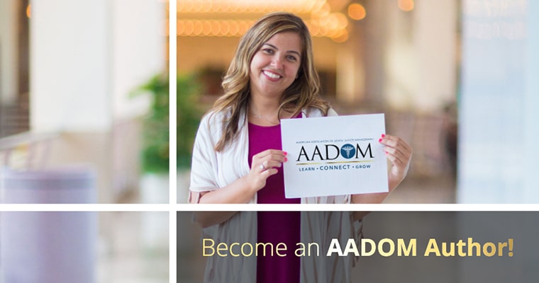 Image of a woman holding a paper with AADOM logo