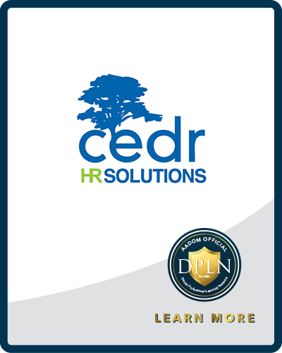 CEDR HR Solutions logo with AADOM DPLN logo saying 