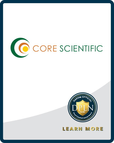 Core Scientific logo with AADOM DPLN logo saying 