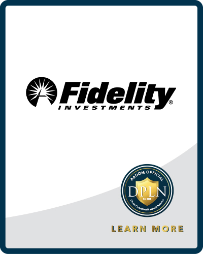 Fidelity Investments logo with AADOM DPLN logo saying 